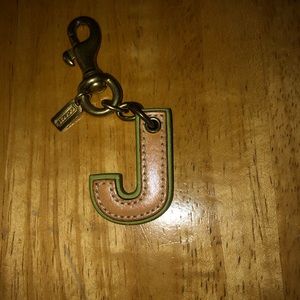 🐿COACH LEATHER “J” INITIAL BAG CHARM OR KEYCHAIN